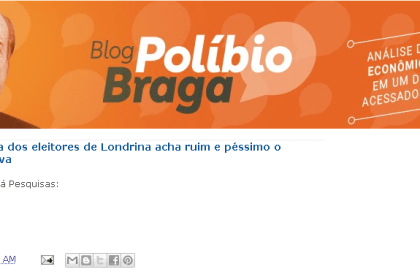Blog Políbio Braga cita pesquisa realizada pela Paraná Pesquisas.