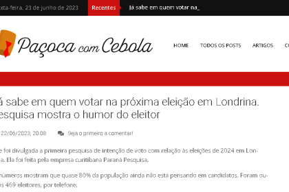 Paçoca com Cebola cita pesquisa realizada pela Paraná Pesquisas.