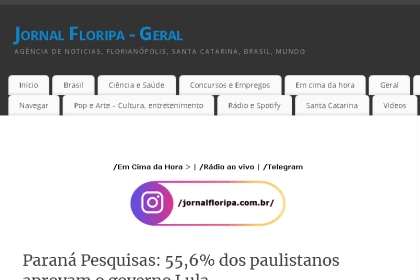 Jornal de Floripa cita pesquisa realizada pela Paraná Pesquisas.