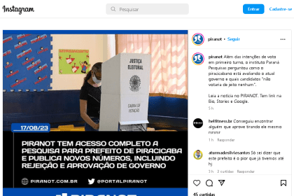 Piranot cita pesquisa realizada pela Paraná Pesquisas.