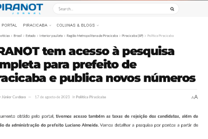 Piranot cita pesquisa realizada pela Paraná Pesquisas.