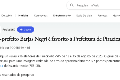 MSN Notícias cita pesquisa realizada pela Paraná Pesquisas.