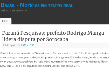 Jornal Floripa cita pesquisa realizada pela Paraná Pesquisas.