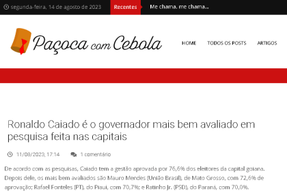 Paçoca com Cebola cita pesquisa realizada pela Paraná Pesquisas.