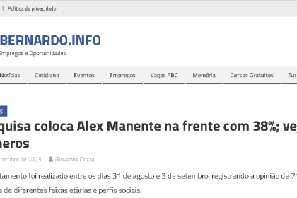 Portal São Bernardo do Campo.Info cita pesquisa realizada pela Paraná Pesquisas.