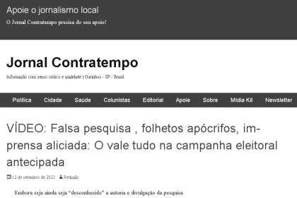 Jornal Contratempo comenta Nota Oficial publicada pela Paraná Pesquisas sobre pesquisa falsa na cidade de Ourinhos/SP.