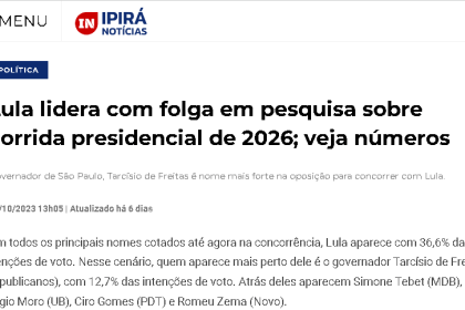 Ipirá Notícias cita pesquisa realizada pela Paraná Pesquisas.