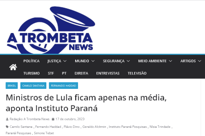 A Trombeta News cita pesquisa realizada pela Paraná Pesquisas.
