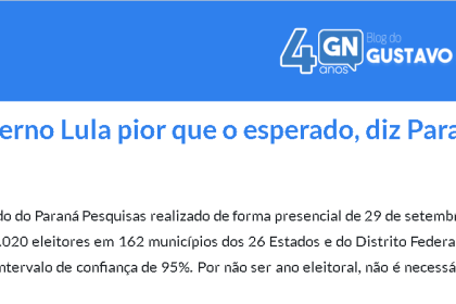 Blog Gustavo Negreiros cita pesquisa realizada pela Paraná Pesquisas.