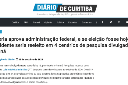 Diário de Curitiba cita pesquisa realizada pela Paraná Pesquisas.