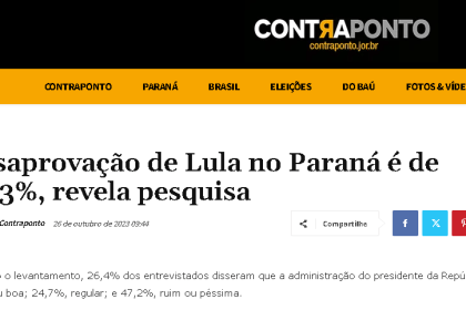 Contra Ponto cita pesquisa realizada pela Paraná Pesquisas.