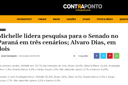 Contra Ponto cita pesquisa realizada pela Paraná Pesquisas.