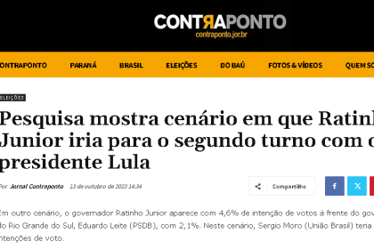 Contra Ponto cita pesquisa realizada pela Paraná Pesquisas.
