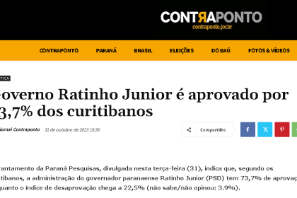 Contra Ponto cita pesquisa realizada pela Paraná Pesquisas.