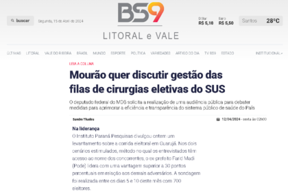 BS9 cita pesquisa realizada pela Paraná Pesquisas em Guarujá.