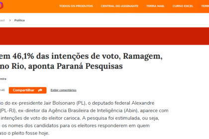 Terra cita pesquisa realizada pela Paraná Pesquisas em Rio de Janeiro.