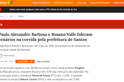 Terra cita pesquisa realizada pela Paraná Pesquisas em Santos.