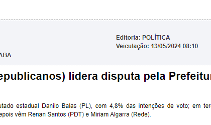 Revista Oeste cita pesquisa realizada pela Paraná Pesquisas em Sorocaba.