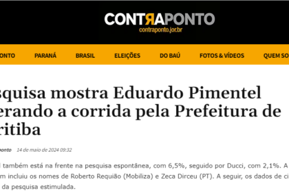 Contra Ponto cita pesquisa realizada pela Paraná Pesquisas em Curitiba.