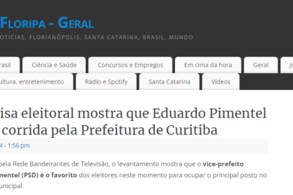 Jonal Floripa cita pesquisa realizada pela Paraná Pesquisas em Curitiba.