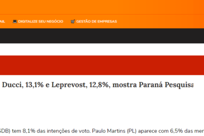 Portal Terra cita pesquisa realizada pela Paraná Pesquisas em Curitiba.