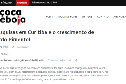 Paçoca com Cebola cita pesquisa realizada pela Paraná Pesquisas em Curitiba.