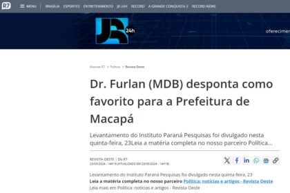 Notícias R7 cita pesquisa realizada pela Paraná Pesquisas em Macapá.