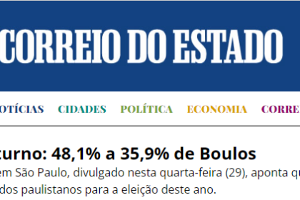 Correio do Estado cita pesquisa realizada pela Paraná Pesquisas em São Paulo.