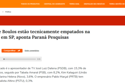 Terra cita pesquisa realizada pela Paraná Pesquisas em São Paulo.