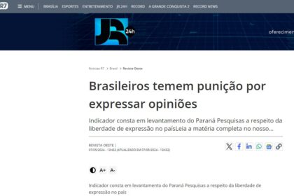 Notícias R7 cita pesquisa realizada pela Paraná Pesquisas.
