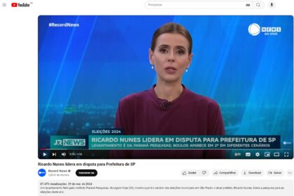 Record News cita pesquisa realizada pela Paraná Pesquisas em São Paulo.