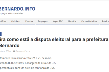 São Bernardo do Campo.info cita pesquisa realizada pela Paraná Pesquisas em São Bernardo do Campo.