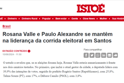 Isto É cita pesquisa realizada pela Paraná Pesquisas em Santos.