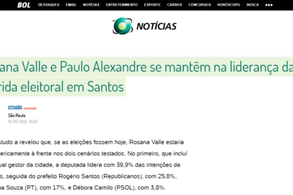 Bol Notícias cita pesquisa realizada pela Paraná Pesquisas em Santos.