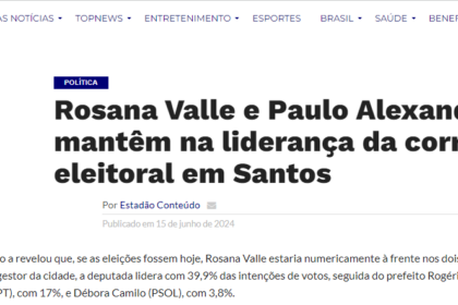 Mix Vale cita pesquisa realizada pela Paraná Pesquisas em Santos.