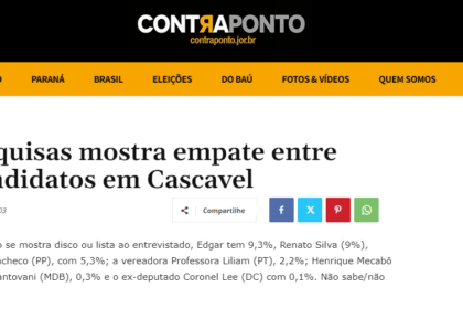 Contra Ponto cita pesquisa realizada pela Paraná Pesquisas em Cascavel.