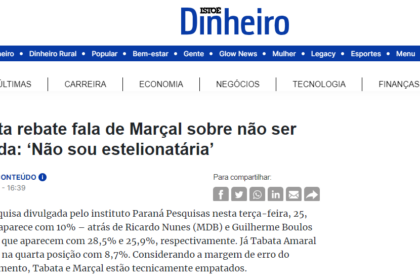 Isto É Dinheiro cita pesquisa realizada pela Paraná Pesquisas em São Paulo.