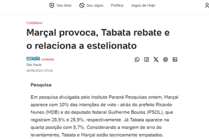 Notícias UOL cita pesquisa realizada pela Paraná Pesquisas em São Paulo.