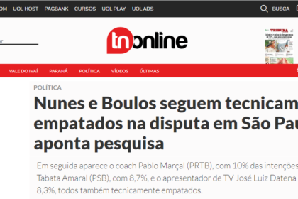 TN Online cita pesquisas realizada pela Paraná Pesquisas em São Paulo.