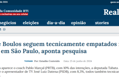 Real Time 1 cita pesquisas realizada pela Paraná Pesquisas em São Paulo.