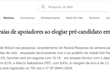 MSN cita pesquisa realizada pela Paraná Pesquisas.