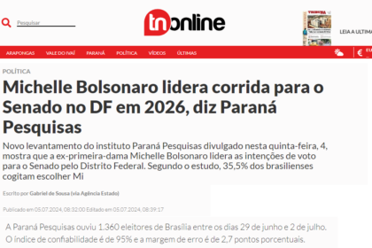 TN Online cita pesquisa realizada pela Paraná Pesquisas no Distrito Federal.