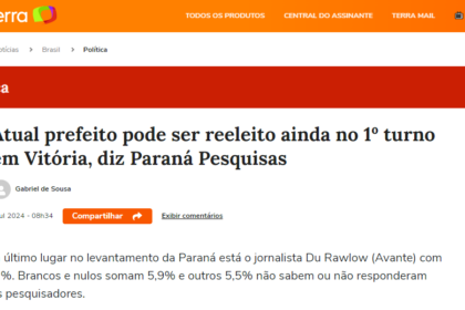 Portal Terra cita pesquisa realizada pela Paraná Pesquisas em Vitória.