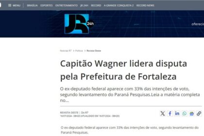 R7 Notícias cita pesquisa realizada pela Paraná Pesquisas em Fortaleza.