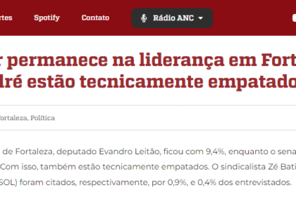 A Notícia do Ceará cita pesquisa realizada pela Paraná Pesquisas em Fortaleza.