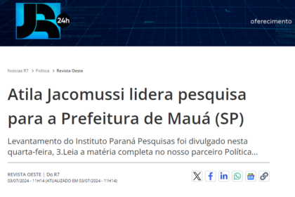 R7 Notícias cita pesquisa realizada pela Paraná Pesquisas em Mauá.