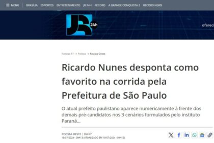 R7 Notícias cita pesquisa realizada pela Paraná Pesquisas em São Paulo.