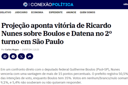 Conexão Política cita pesquisa realizada pela Paraná Pesquisas em São Paulo.