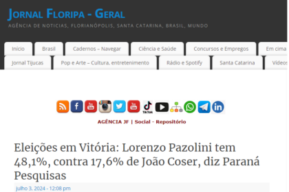 Jornal Floripa cita pesquisa realizada pela Paraná Pesquisas em Vitória.