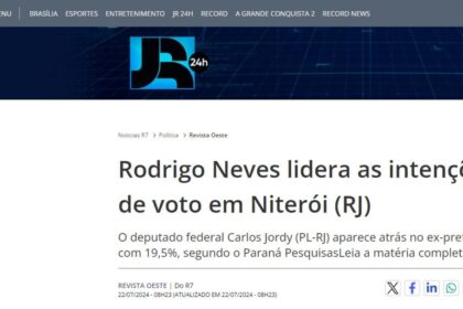 Notícias R7 cita pesquisa realizada pela Paraná Pesquisas em Niterói.